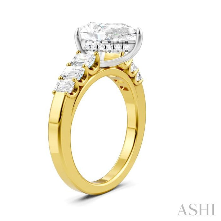 1 Ctw Pear Shape Emerald and Round Cut Diamond Semi-Mount Engagement Ring in 14K Yellow and White Gold