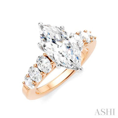 1 Ctw Marquise Shape Oval and Round Cut Diamond Semi-Mount Engagement Ring in 14K Rose and White Gold