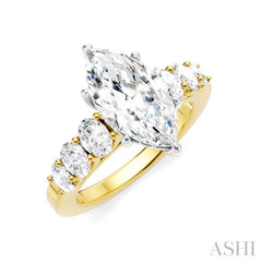1 Ctw Marquise Shape Oval and Round Cut Diamond Semi-Mount Engagement Ring in 14K Yellow and White Gold