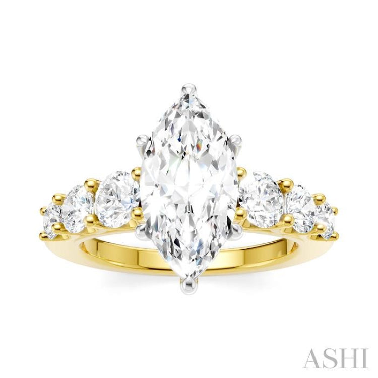 1 1/10 Ctw Marquise Shape Round Cut Diamond Semi-Mount Engagement Ring in 14K Yellow and White Gold