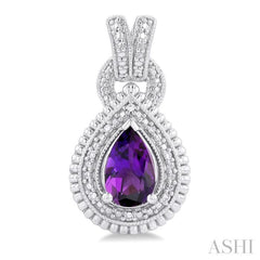 8X5 MM Pear Cut Amethyst and 1/20 Ctw Round Cut Diamond Semi-Precious Earring in Sterling Silver