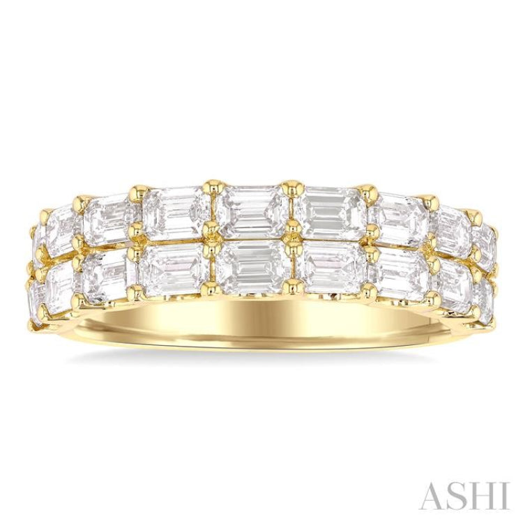 2 1/10 Ctw Twin Row Emerald Cut Diamond Fashion Band in 14K Yellow Gold