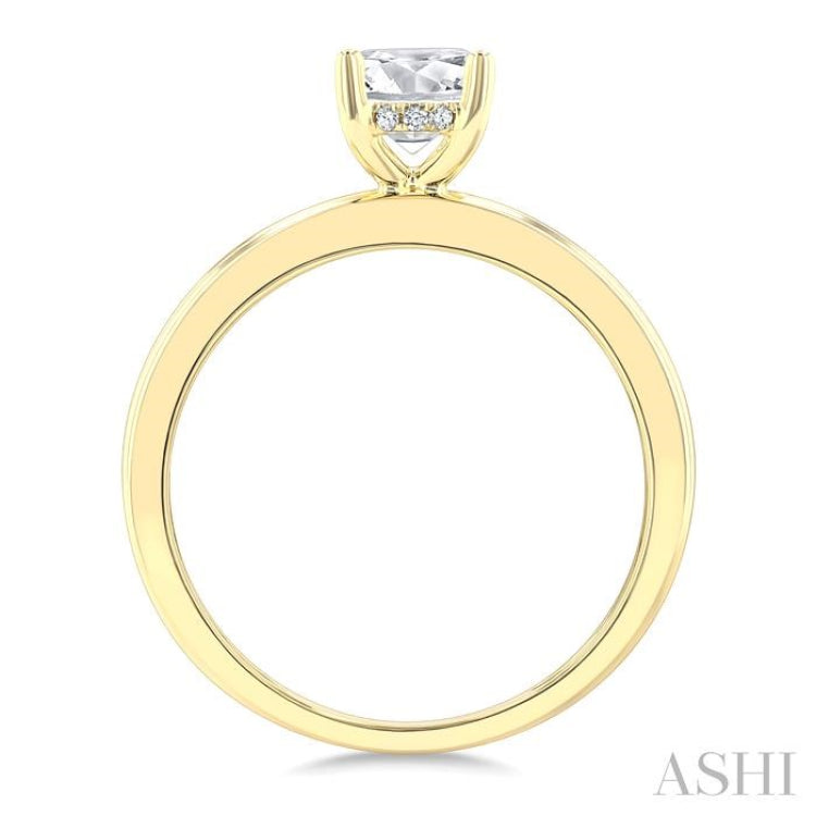 1/20 Ctw Oval Shape Grooved Shank Round Cut Diamond Semi-Mount Engagement Ring in 14K Yellow Gold