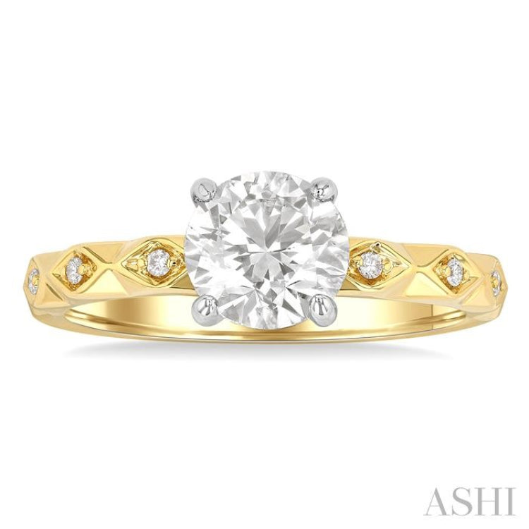 1/10 Ctw Circular Shape Grooved Shank Semi-Mount Diamond Engagement Ring in 14K Yellow and White Gold