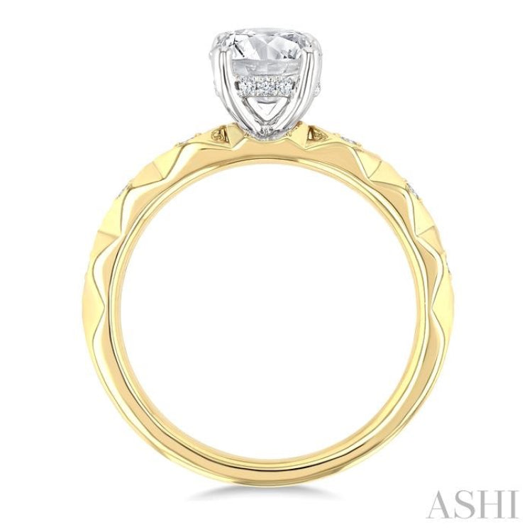 1/10 Ctw Circular Shape Grooved Shank Semi-Mount Diamond Engagement Ring in 14K Yellow and White Gold