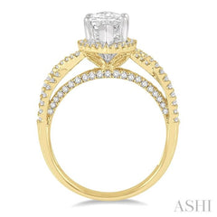 5/8 Ctw Marquise Shape Criss-Cross Shank Round Cut Diamond Semi-Mount Engagement Ring in 14K Yellow and White Gold
