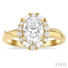 1/3 Ctw Oval Shape Baguette and Round Cut Diamond Semi-Mount Engagement Ring in 14K Yellow Gold