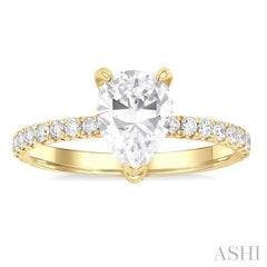 5/8 Ctw Round Cut Diamond Pear Shape Semi-Mount Engagement Ring in 14K Yellow Gold