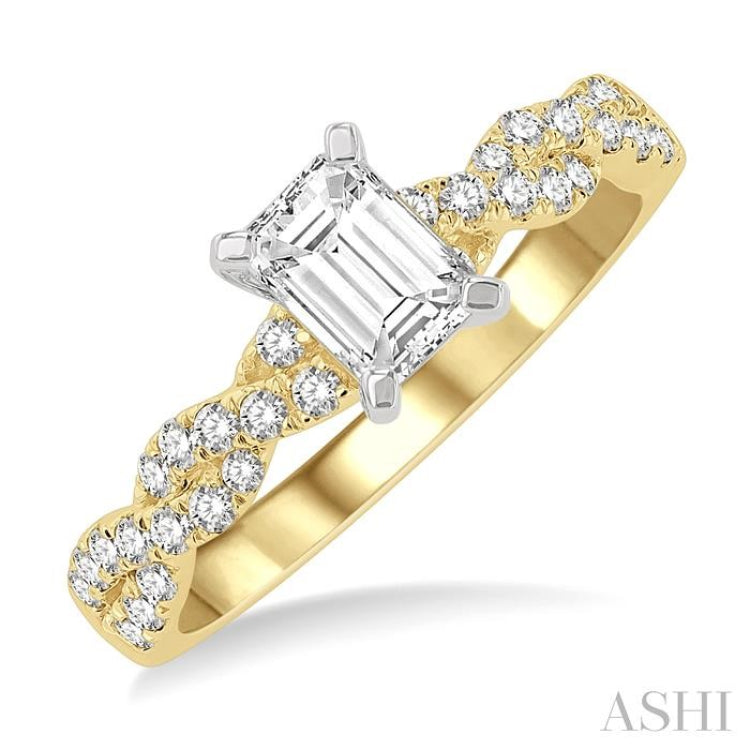 3/8 Ctw Twisted Shank Round Cut Diamond Semi-Mount Engagement Ring in 14K Yellow and White Gold