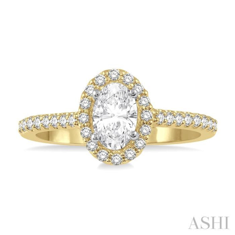 1/6 Ctw Oval Shape Semi-Mount Diamond Engagement Ring in 14K Yellow and White Gold