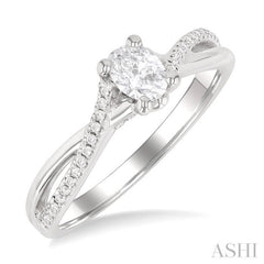 1/6 Ctw Split Crisscross Shank Oval Shape Round Cut Diamond Semi-Mount Engagement Ring in 14K White Gold