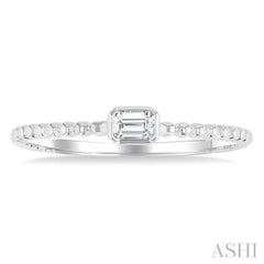 1/6 Ctw Ball Bead East-West Bezel Set Emerald Cut Diamond Stackable Petite Fashion Ring in 14K White Gold