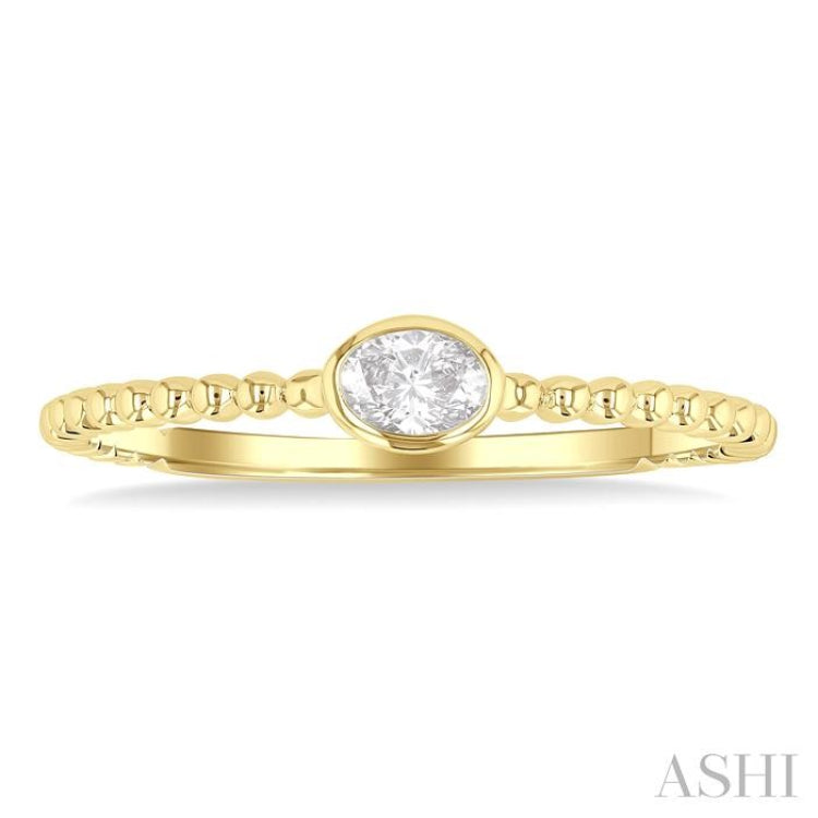1/6 Ctw Ball Bead East-West Bezel Set Oval Cut Diamond Stackable Petite Fashion Ring in 14K Yellow Gold