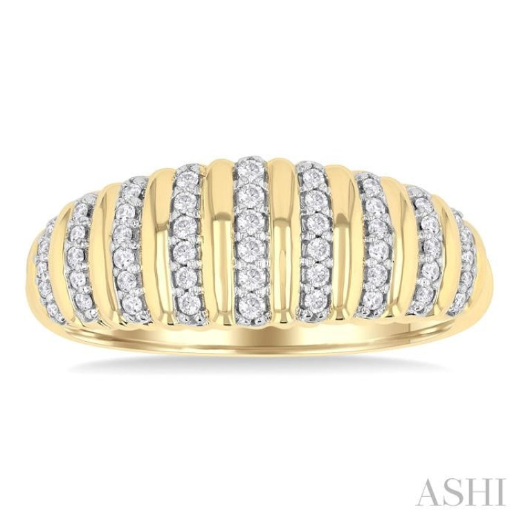 1/5 Ctw Ribbed Dome Shape Round Cut Diamond Fashion Ring in 14K Yellow Gold