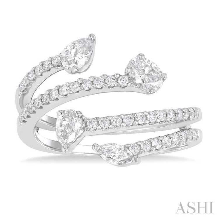 7/8 Ctw Split Open Bypass 4-Stone Mixed Diamond Cut Fashion Ring in 14K White Gold