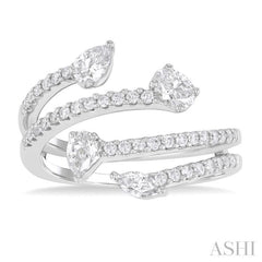 7/8 Ctw Split Open Bypass 4-Stone Mixed Diamond Cut Fashion Ring in 14K White Gold