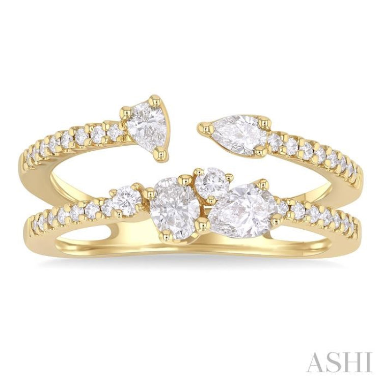 3/4 Ctw Mixed Cut Diamond Split Double Fashion Ring in 14K Yellow Gold