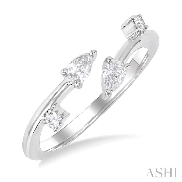 1/4 Ctw Open Bypass Pear and Round Cut Diamond Fashion Ring in 14K White Gold