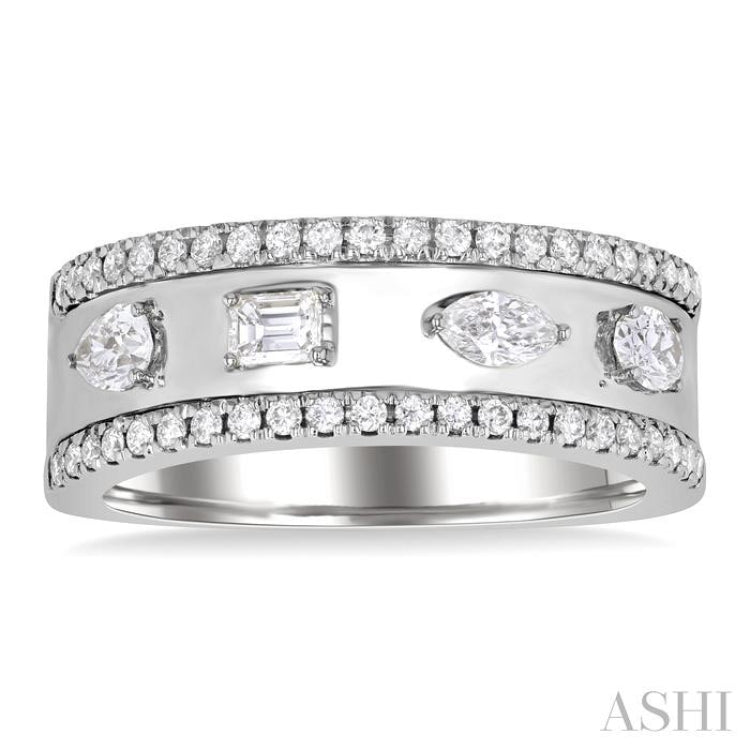 5/8 Ctw Mixed Shape Cut Diamond Fashion Wide Band in 14K White Gold