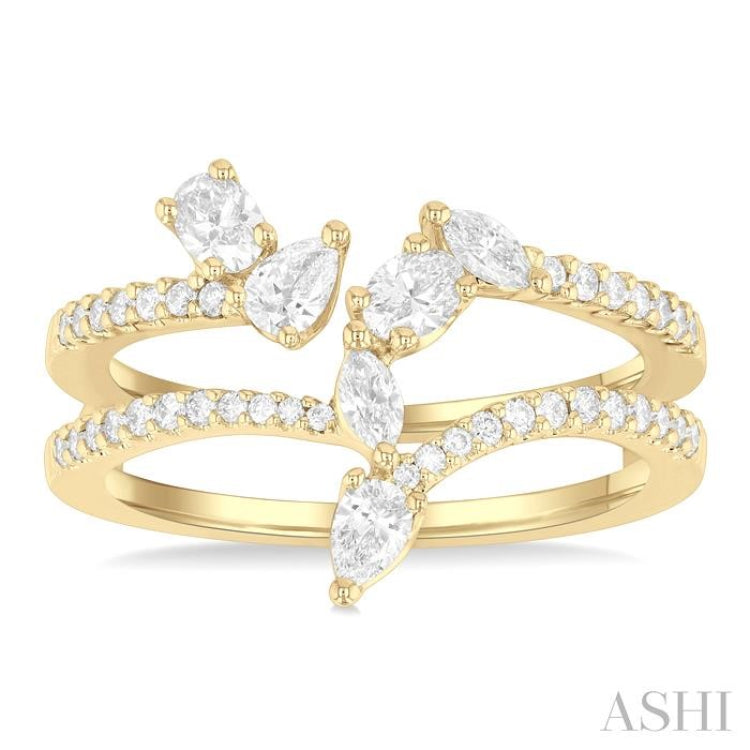 3/4 Ctw Mixed Diamond Cut Fashion Open Ring in 14K Yellow Gold