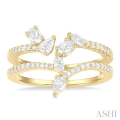 3/4 Ctw Mixed Diamond Cut Fashion Open Ring in 14K Yellow Gold