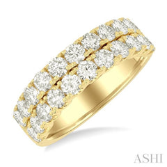2 Ctw Twin Row Round Cut Diamond Wide Wedding Band in 14K Yellow Gold