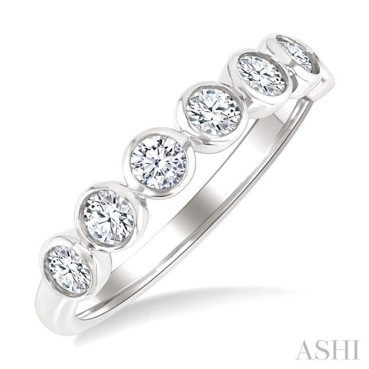 3/4 Ctw Bezel Set Round Cut Diamond Band in 14K White Gold