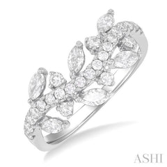 3/4 Ctw Curved Center Marquise and Round Cut Diamond Fashion Band in 14K White Gold