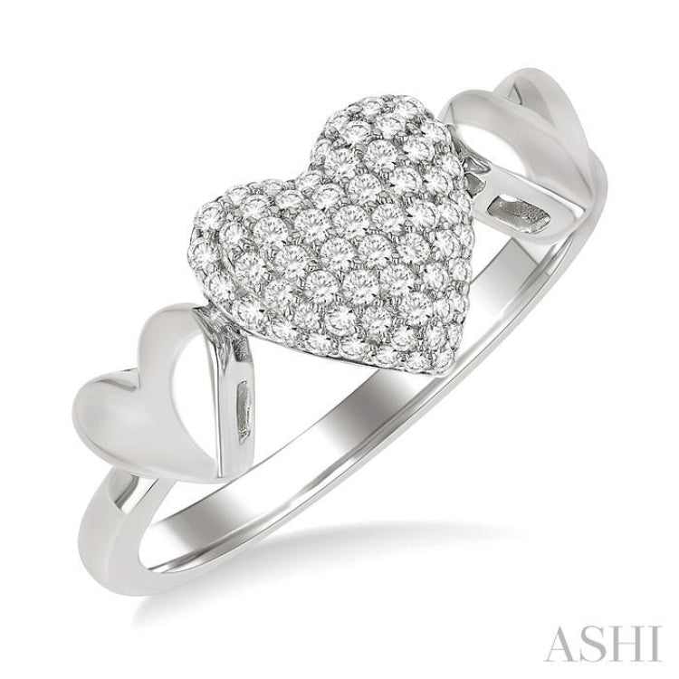1/4 Ctw Heart Shape Pave Set Round Cut Diamond Ring in 10K White Gold