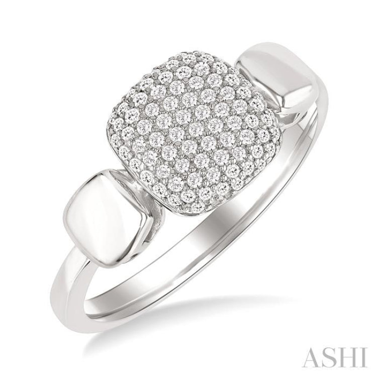 1/4 Ctw Square Shape Pave Set Round Cut Diamond Ring in 10K White Gold