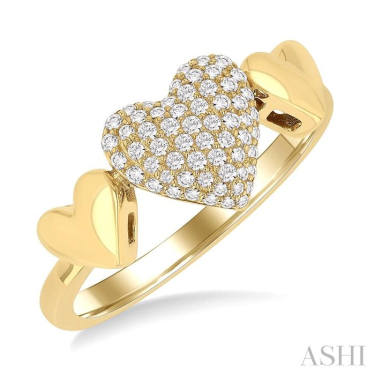 1/4 Ctw Heart Shape Pave Set Round Cut Diamond Ring in 10K Yellow Gold