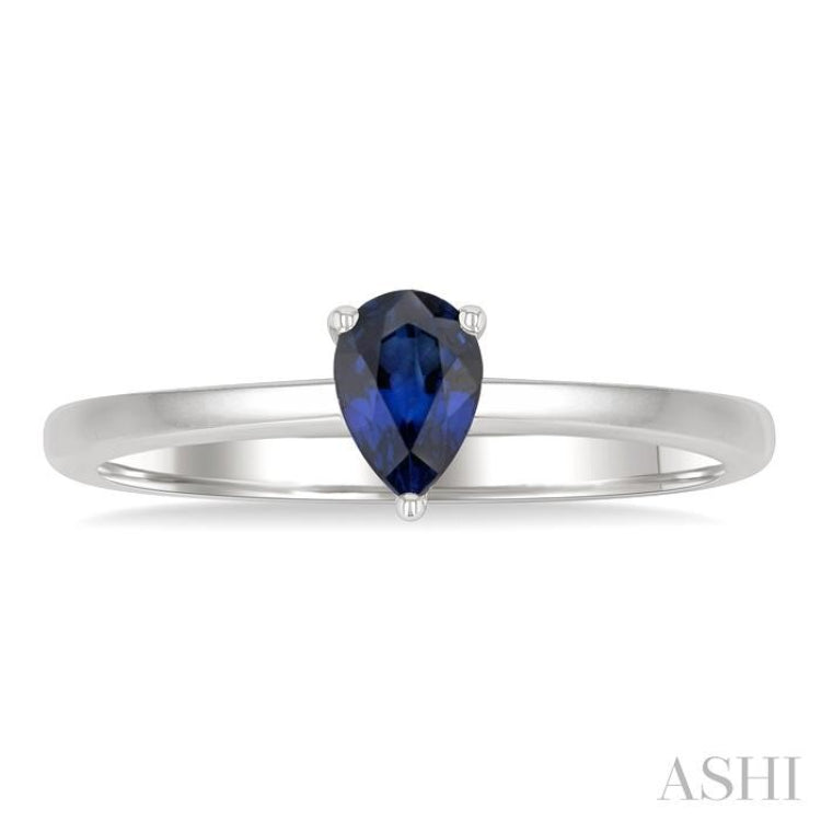 6x4 MM Pear Shape Sapphire Precious Solitaire Ring in 14K White Gold