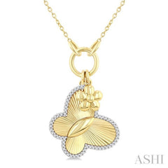 1/6 Ctw Butterfly Charm Fluted Round Cut Diamond Fashion Pendant With Chain in 10K Yellow and White Gold