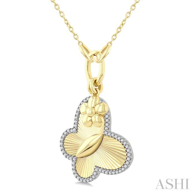 1/6 Ctw Butterfly Charm Fluted Round Cut Diamond Fashion Pendant With Chain in 10K Yellow and White Gold