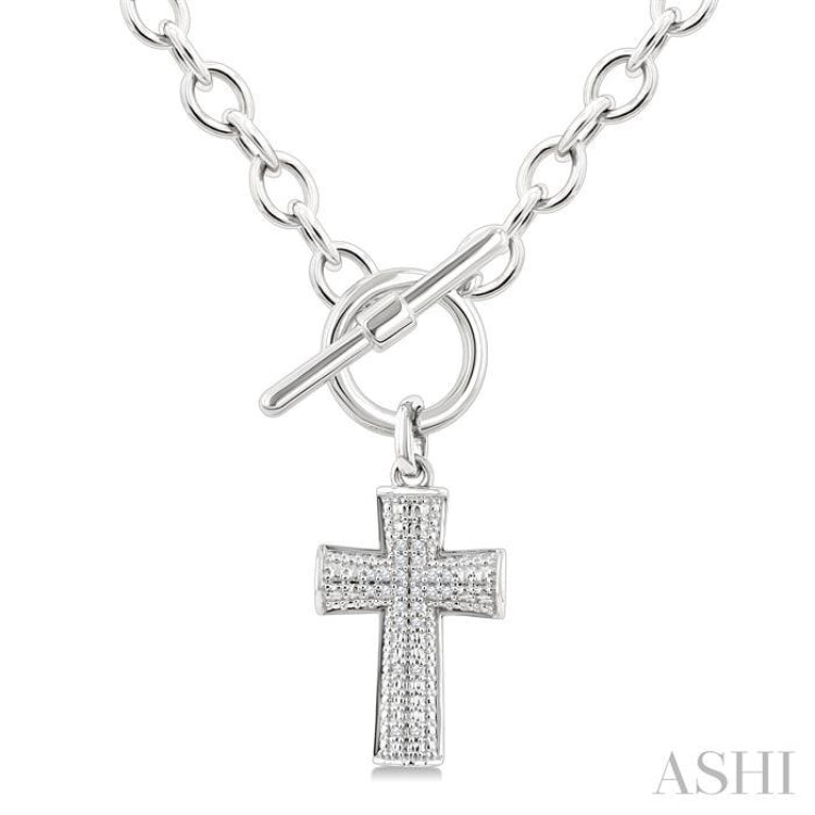 1/20 Ctw Cross Toggle Single Cut Diamond Fashion Necklace in Sterling Silver
