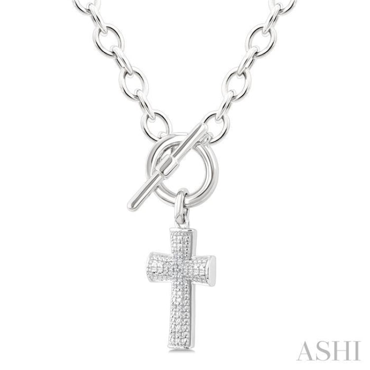 1/20 Ctw Cross Toggle Single Cut Diamond Fashion Necklace in Sterling Silver