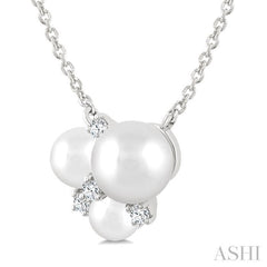 4 MM, 5 MM & 6 MM Cultured Pearl and 1/20 Ctw Round Cut Diamond Fashion Pendant With Chain in 10K White Gold