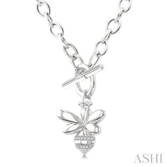 1/20 Ctw Bumble Bee Toggle Single Cut Diamond Fashion Necklace in Sterling Silver