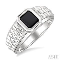 8x7 MM Octagon Shape Onyx and 1/20 Ctw Single Cut Diamond Semi-precious Men's Ring in Sterling Silver