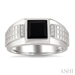 8x8 MM Princess Shape Onyx and 1/20 Ctw Single Cut Diamond Semi-precious Men's Ring in Sterling Silver