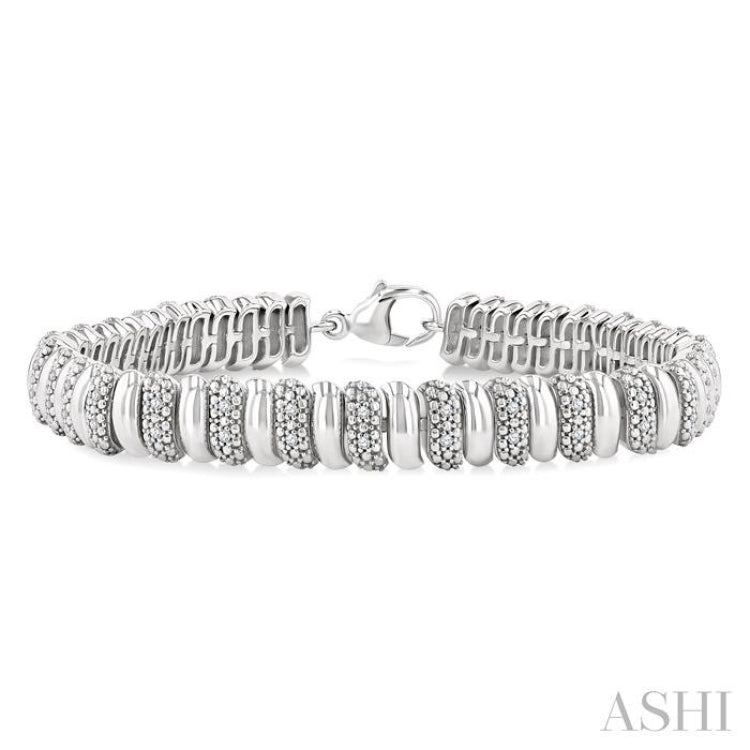 1/6 Ctw Bold Wide Ribbed Single Cut Diamond Fashion Bracelet in Sterling Silver