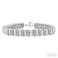 1/6 Ctw Bold Wide Ribbed Single Cut Diamond Fashion Bracelet in Sterling Silver