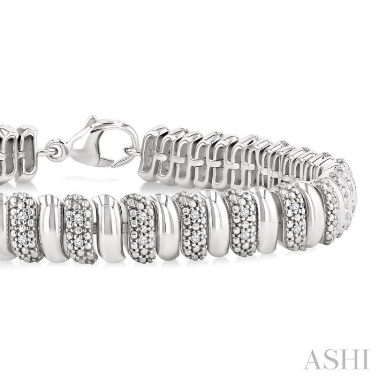 1/6 Ctw Bold Wide Ribbed Single Cut Diamond Fashion Bracelet in Sterling Silver