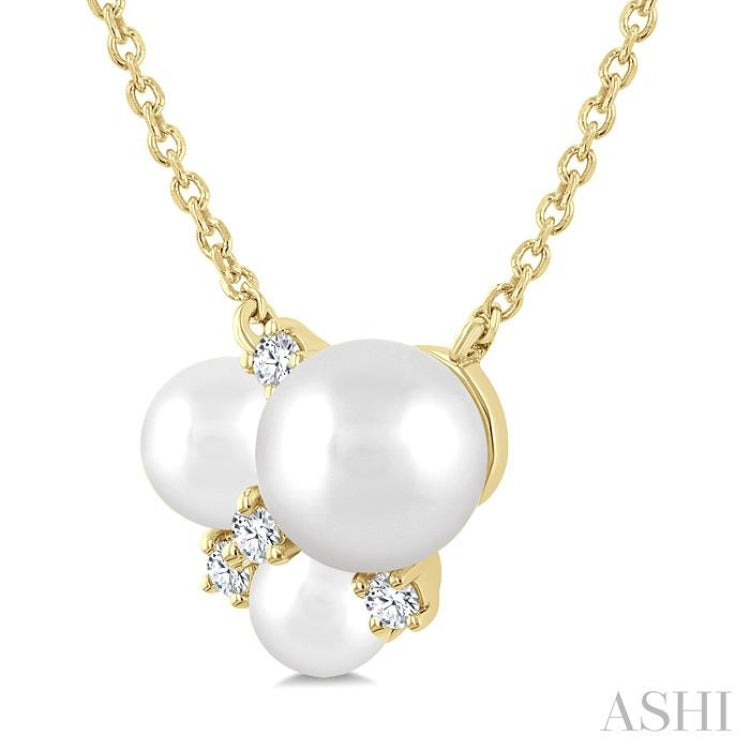 4 MM,5 MM & 6 MM Cultured Pearl and 1/20 Ctw Round Cut Diamond Fashion Pendant With Chain in 10K Yellow Gold