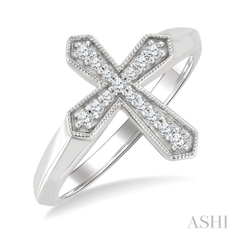1/6 Ctw Cross Round Cut Diamond Fashion Petite Ring in 10K White Gold