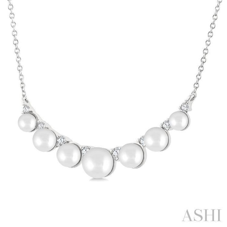 3.5 MM-5 MM Cultured Pearl and 1/6 Ctw Round Cut Diamond Smile Necklace in 10K White Gold