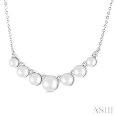 3.5 MM-5 MM Cultured Pearl and 1/6 Ctw Round Cut Diamond Smile Necklace in 10K White Gold