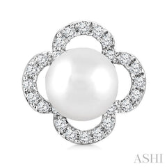 5 MM Cultured Pearl and 1/6 Ctw Single Cut Diamond Clover Petite Fashion Earrings in 10K White Gold