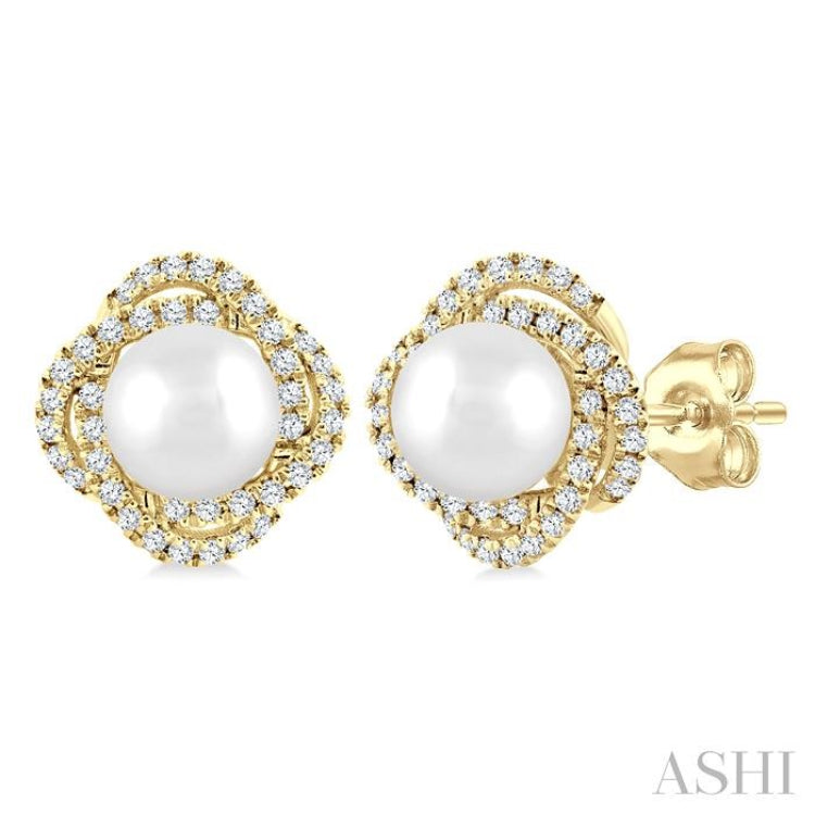 5 MM Cultured Pearl and 1/4 Ctw Single Cut Diamond Petite Fashion Earrings in 10K Yellow Gold