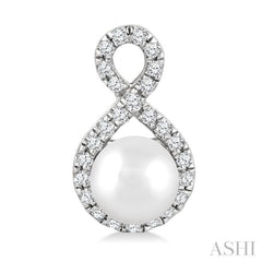 5 MM Cultured Pearls and 1/5 Ctw Single Cut Diamond Petite Earrings 10K White Gold